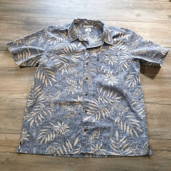 Columbia Men XL Short Sleeve Blue Hawaiian Print Button Shirt Vacation Casual - Picture 1 of 7